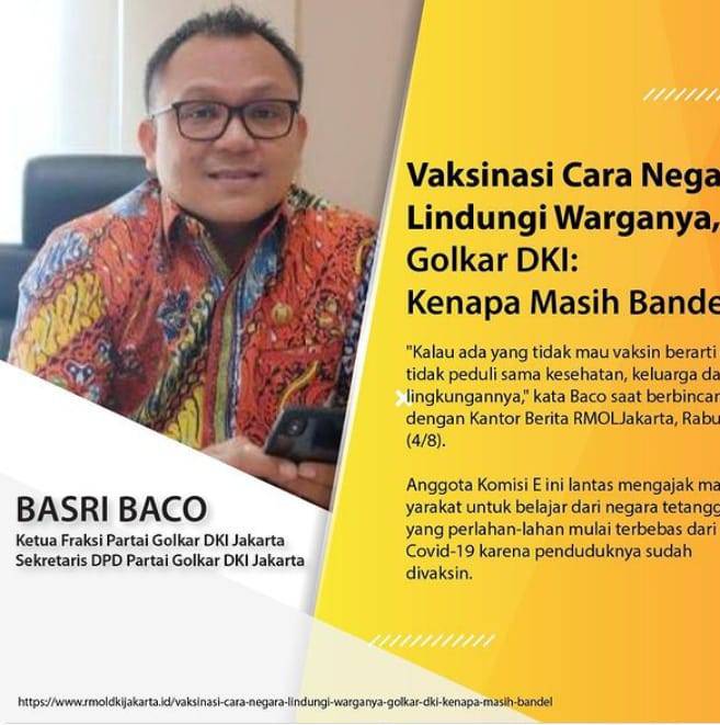 Vaksinasi Cara Negara Untuk Melindungi Warganya, Golkar DKI: Kenapa Masih Ada Warga Bandel?