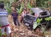 Tak Kuat Menanjak, Mobil Bermuatan Kayu Ini Masuk Jurang