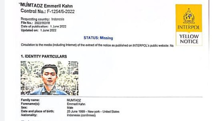 Interpol Terbitkan Yellow Notice Pencarian Anak Ridwan Kamil