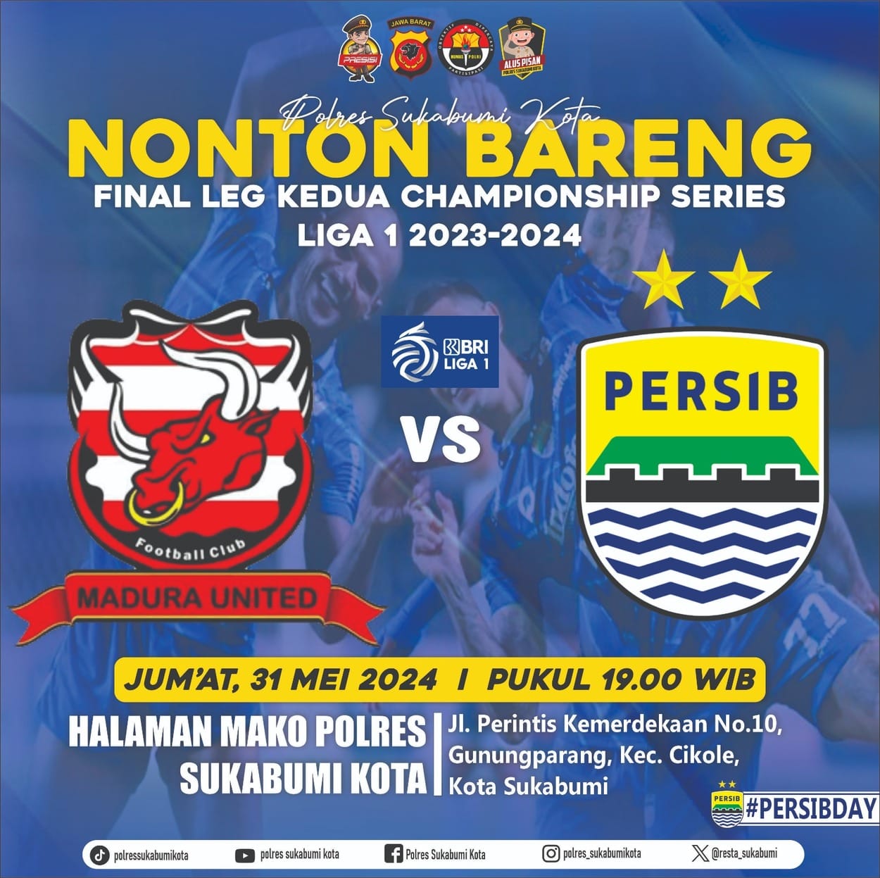 Polres Sukabumi Kota Gelar Nobar Leg Ke 2 Championship Series, Madura United Vs Persib Bandung
