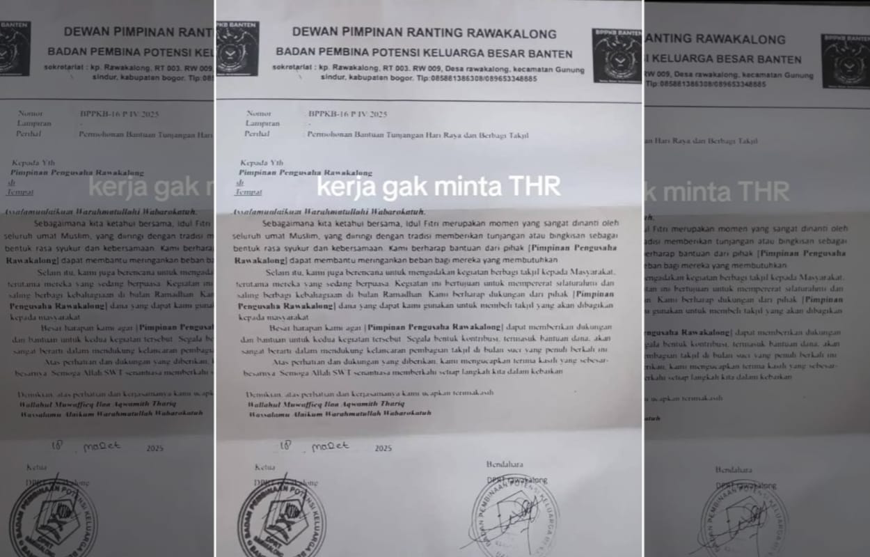 Viral Surat Salah Satu Ormas di Kabupaten Bogor Minta THR ke Pengusaha