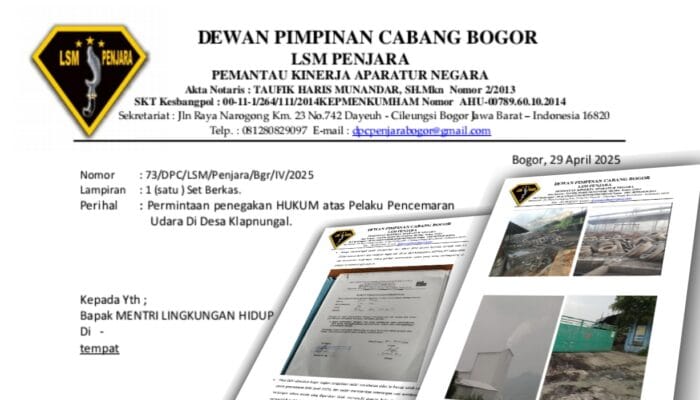 LSM Penjara Layangkan Surat ke Menteri Lingkungan Hidup, Minta Sidak Pembakaran Ban di Klapanunggal Bogor