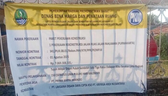 Pekerjaan Rekonstruksi Jalan Pahlawan Purwakarta Sebesar Rp 7,069 Miliar Jadi Sorotan