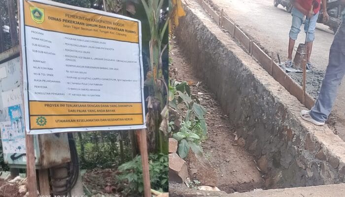 Diduga Pekerjaan Rekontruksi Jalan Kabupaten di Kecamatan Jonggol Gunakan Material Batu Bekas