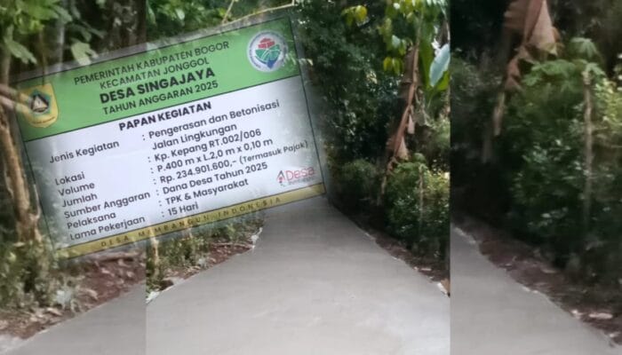 Pembangunan Jalan Lingkungan di Desa Singajaya Jonggol Meningkatkan Akses Perekonomian dan Manfaat bagi Warga