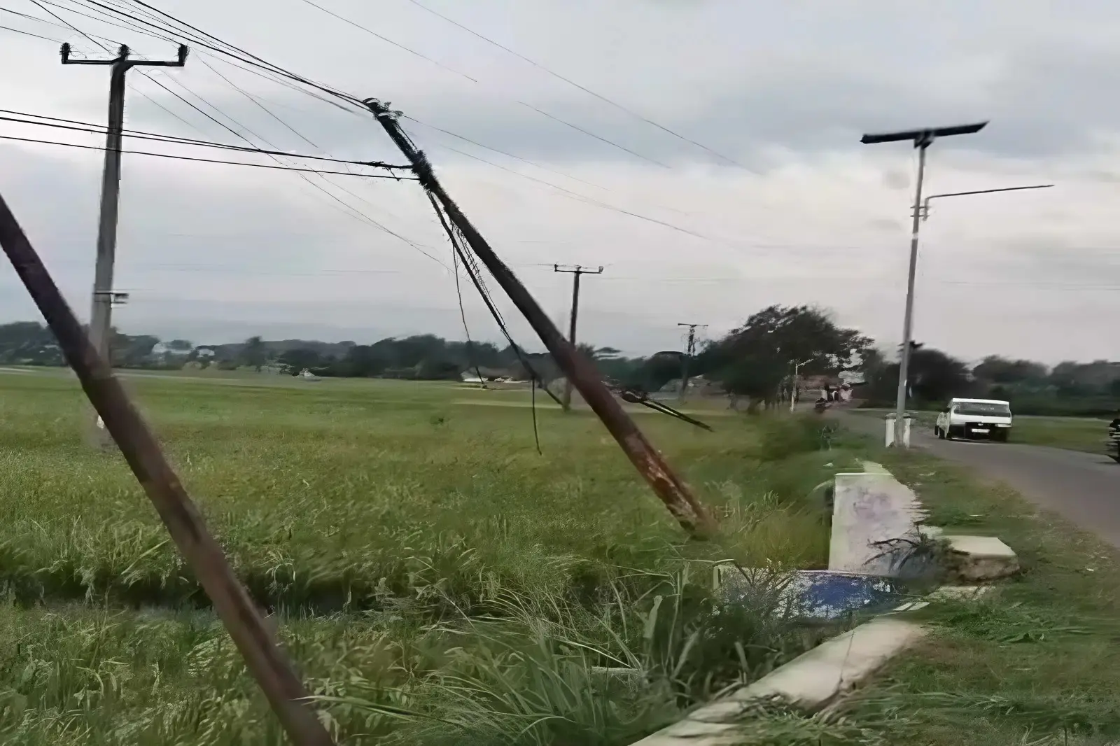 Bahaya Mengintai! Tiang Kabel Miring ke Sawah di Kertamukti Cianjur