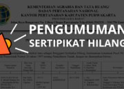 PENGUMUMAN SERTIPIKAT HILANG