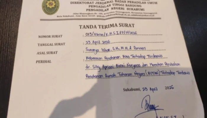 Kuasa Hukum Korban Layangkan Surat Keberatan ke PN Kota Sukabumi Terkait Status Tahanan Kota Oknum Dokter Silvi Apriani