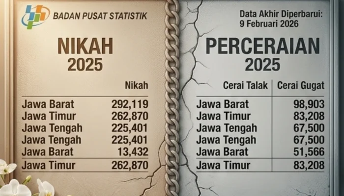 Provinsi Jawa Barat Catat Angka Pernikahan dan Perceraian Tertinggi di Indonesia Sepanjang Tahun 2025