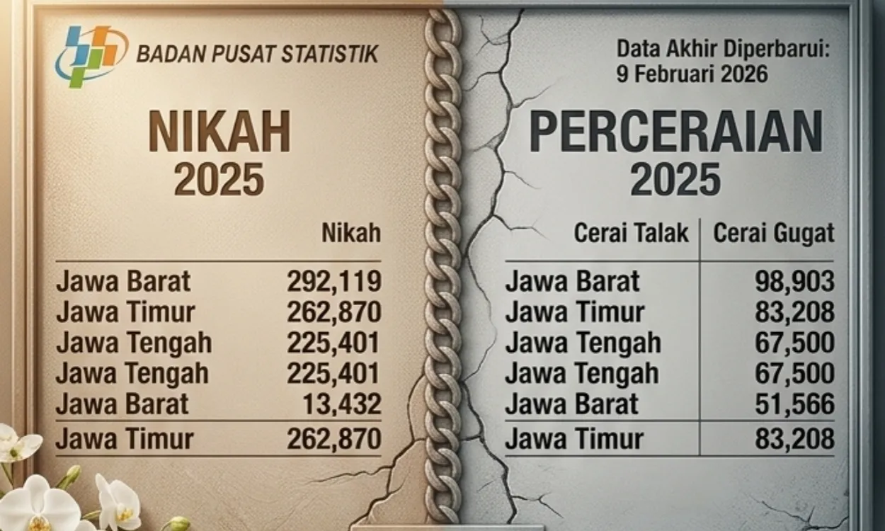 Provinsi Jawa Barat Catat Angka Pernikahan dan Perceraian Tertinggi di Indonesia Sepanjang Tahun 2025
