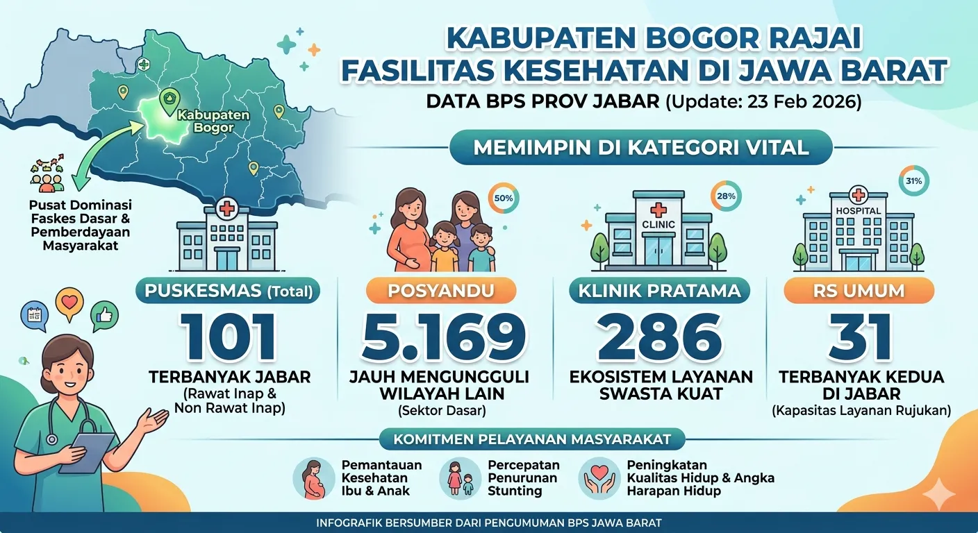 Kabupaten Bogor Rajai Fasilitas Kesehatan di Jawa Barat, Data BPS; Jumlah Posyandu dan Puskesmas Terbanyak