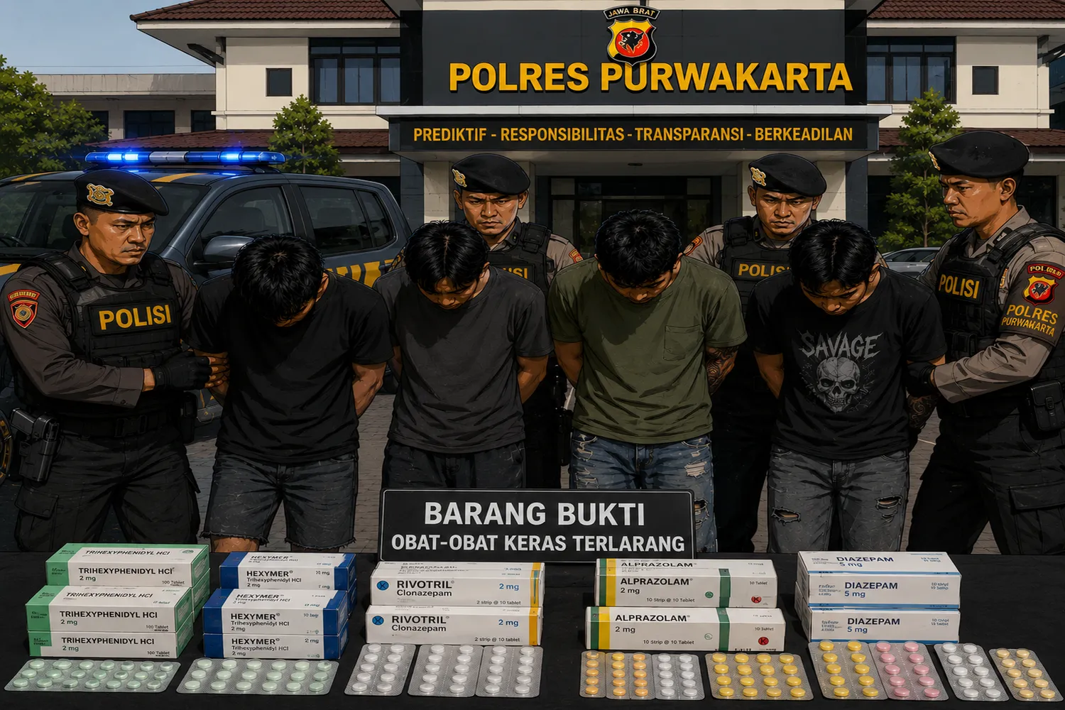 4 Pengedar Obat Keras di Purwakarta Ditangkap, Ratusan Pil Disita