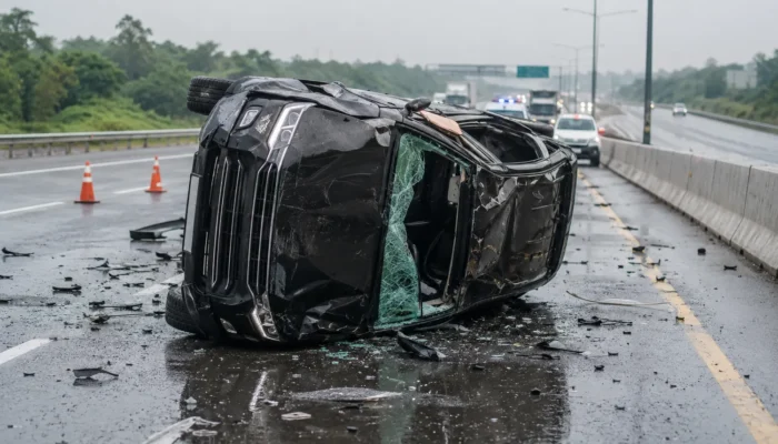 Kecelakaan di Jalan Tol Jagorawi, Raize Terbalik Setelah Hantam BYD
