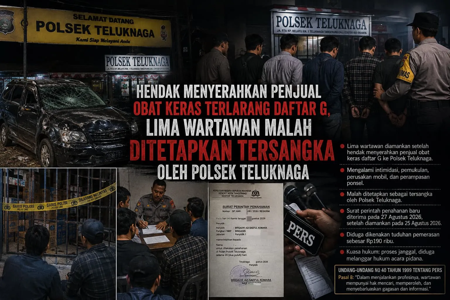 Hendak Serahkan Penjual Obat Keras Ilegal, 5 Wartawan Justru Dijadikan Tersangka oleh Polsek Teluknaga