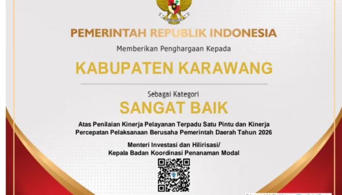 Kabupaten Karawang Raih Predikat Sangat Baik, Investasi Tembus Rp20,43 Triliun